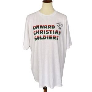 VTG Jerzees Onward Christian Soldiers Men XL 46 T-shirt Short Sleeve Solid White